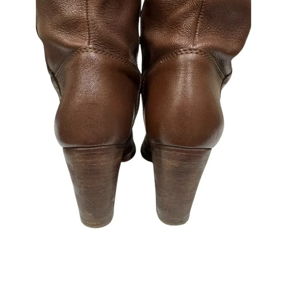 KORS Michael Kors Women’s Brown Leather Heeled Knee High Boots 8